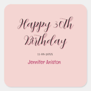 Happy 30th birthday add name date stylish simple  square sticker