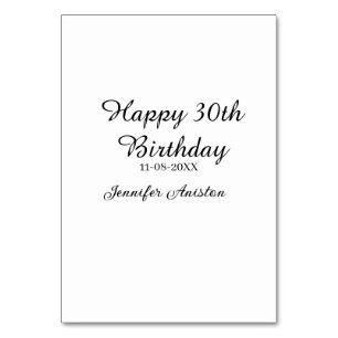 Happy 30th birthday add name date stylish simple  table number