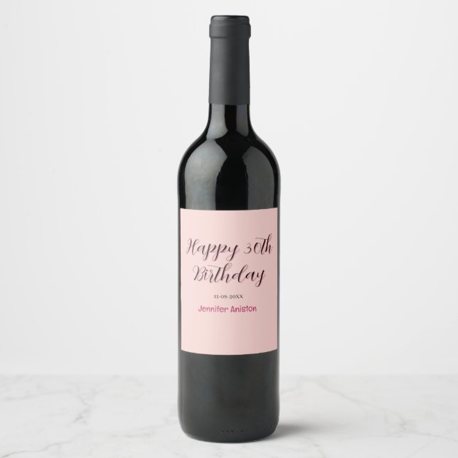 Happy 30th birthday add name date stylish simple  wine label (Front)