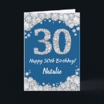 Happy 30th Birthday Blue and Silver Glitter Card<br><div class="desc">Happy 30th Birthday Blue and Silver Glitter Card with personalised name. For further customisation,  please click the "Customise it" button and use our design tool to modify this template.</div>