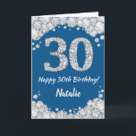 Happy 30th Birthday Blue and Silver Glitter Card<br><div class="desc">Happy 30th Birthday Blue and Silver Glitter Card with personalised name. For further customisation,  please click the "Customise it" button and use our design tool to modify this template.</div>