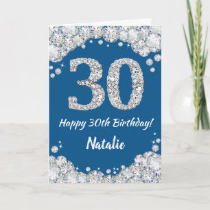 Happy 30th Birthday Blue and Silver Glitter Card