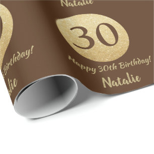 Happy 30th Birthday Brown and Gold Glitter Wrapping Paper