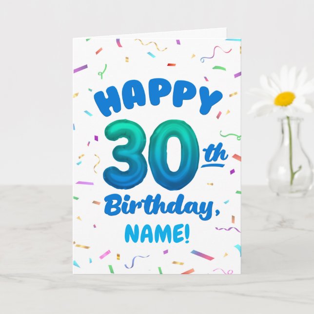 Happy 30th Birthday Card with Custom Name (Small Plant)