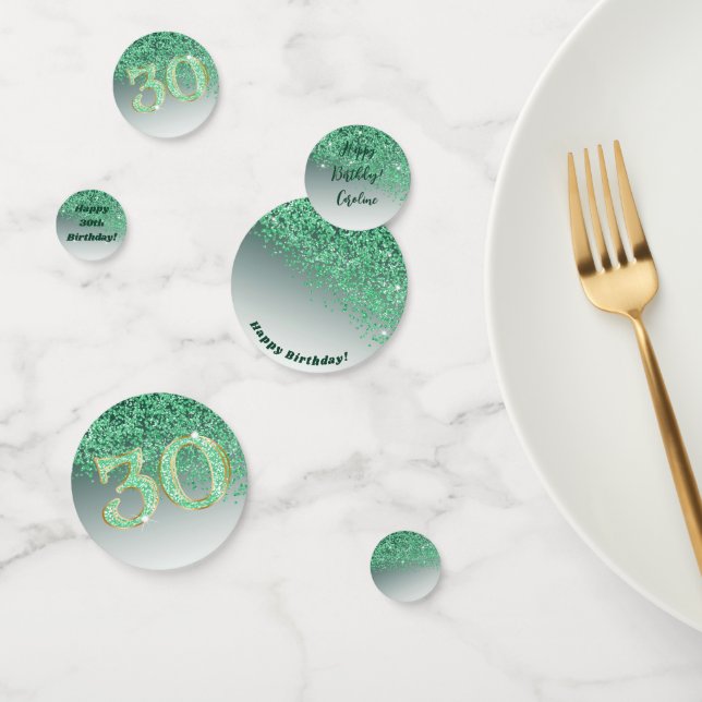 Happy 30th Birthday Chic Falling Green Glitter Confetti (Group)