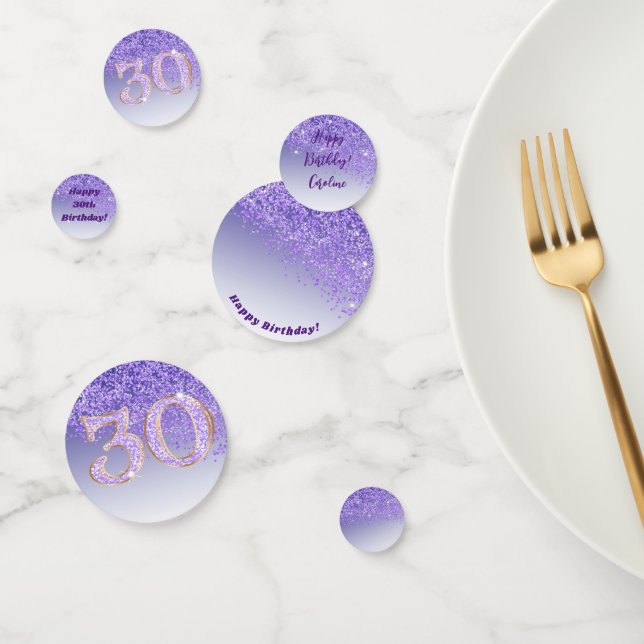 Happy 30th Birthday Chic Falling Purple Glitter Confetti (Group)