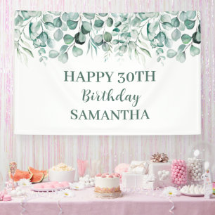 Happy 30th Birthday Eucalyptus Botanical Rustic Banner