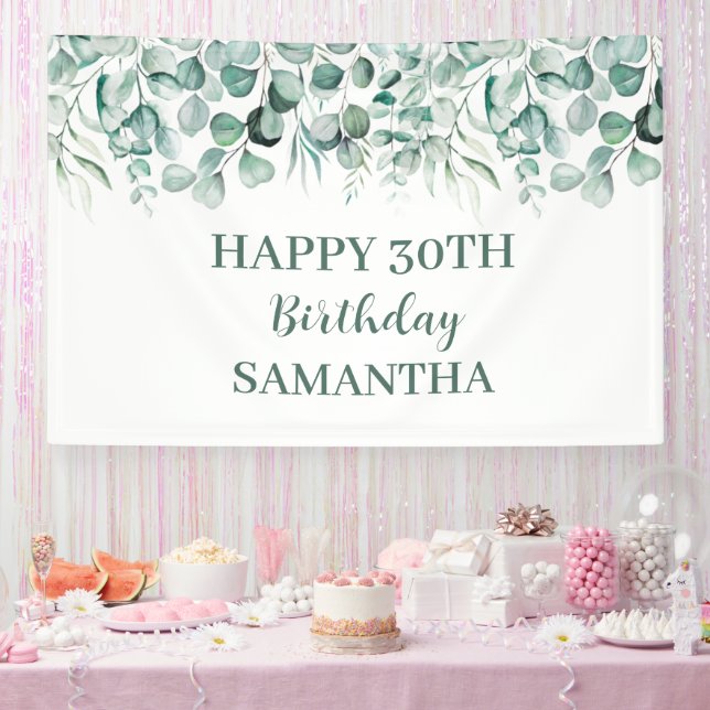 Happy 30th Birthday Eucalyptus Botanical Rustic Banner (Party)
