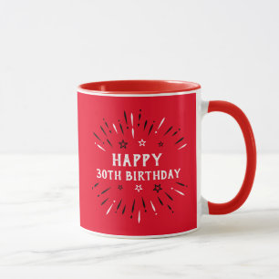 Happy 30th Birthday Fireworks Red Black White Mug