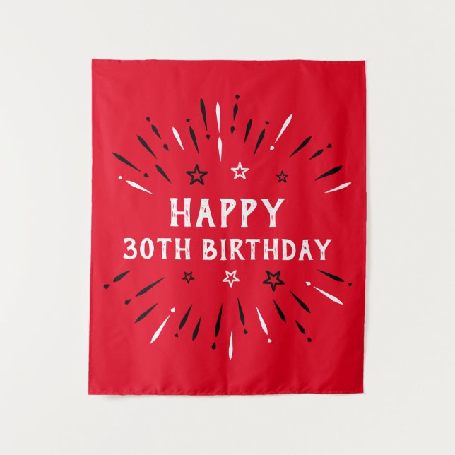 Happy 30th Birthday Fireworks Red Black White Tapestry (Front)