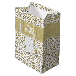 Happy 30th Birthday Gold and White Number Pattern Medium Gift Bag