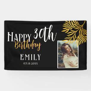 Happy 30th Birthday Gold Foliage Photo Backdrop Banner