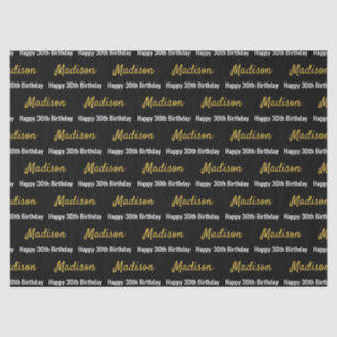 Happy 30th Birthday Gold Name Black and White Tissue Paper