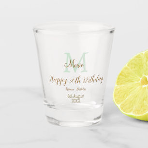 Happy 30th Birthday golden green pastel monogram Shot Glass