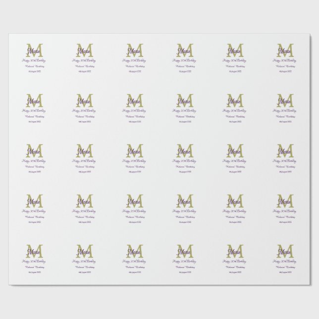 Happy 30th Birthday goldenadd name monogram modern Wrapping Paper (Flat)