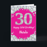 Happy 30th Birthday Hot Pink Silver Glitter Card<br><div class="desc">Happy 30th Birthday Hot Pink and Silver Glitter Card with personalised name. For further customisation,  please click the "Customise it" button and use our design tool to modify this template.</div>