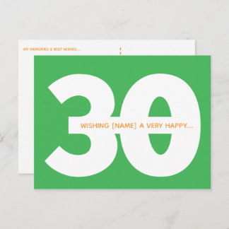 Happy 30th Birthday Milestone Postcards in Green