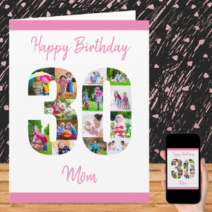 Happy 30th Birthday Mum 30 Number Photo Collage Card