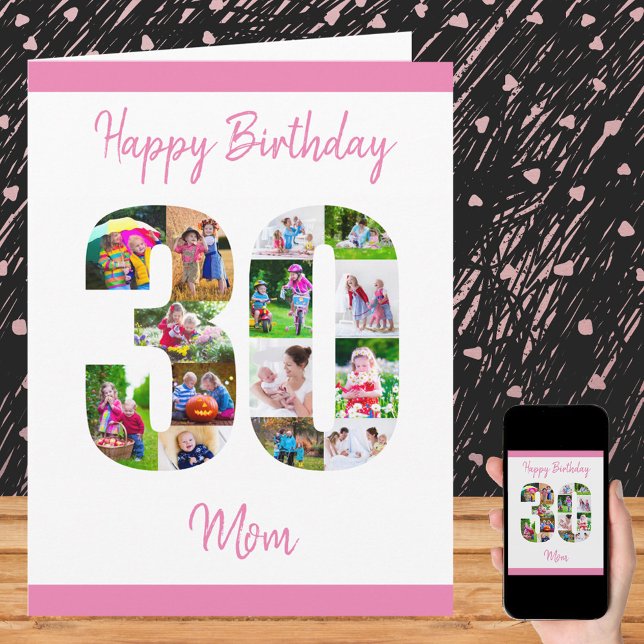 Happy 30th Birthday Mum 30 Number Photo Collage Card (Creator Uploaded)
