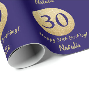 Happy 30th Birthday Navy Blue and Gold Glitter Wrapping Paper