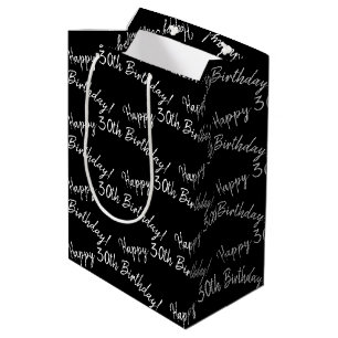 Happy 30th Birthday on black Medium Gift Bag