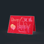 Happy 30th Birthday Ornate Script Name Red Card<br><div class="desc">A.decorative typographical design to wish a Happy 30th Birthday, the ornate script is in shades of lilac and lemon, and the age is in a cordinating typeface in soft lilac, along with your recipient’s name, on a red background. You can change the message inside to your own greeting if you...</div>