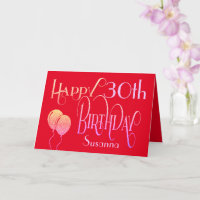 Happy 30th Birthday Ornate Script Name Red