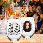 Happy 30th Birthday Photo And Name Party Stemless Wine Glass<br><div class="desc">A cute 30th birthday stemless wine glass for your family,  friends or work colleagues. Celebrate this milestone birthday with a fun personalised photo gift for her. To edit the text and change the photo click on the personalise button.</div>