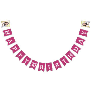 Happy 30th Birthday Photo Hot Pink Glitter Bunting