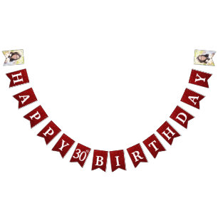 Happy 30th Birthday Photo Red Glitter Bunting