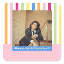 Happy 30th birthday photo stripes colourful modern