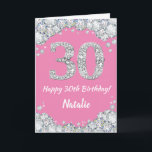 Happy 30th Birthday Pink and Silver Glitter Card<br><div class="desc">Happy 30th Birthday Pink and Silver Glitter Card with personalised name. For further customisation,  please click the "Customise it" button and use our design tool to modify this template.</div>