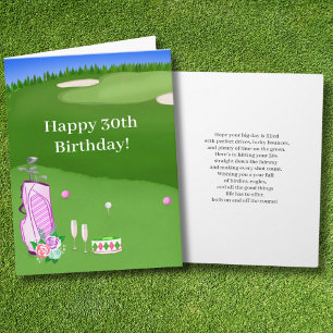 Happy 30th Birthday Pink Golf Bag  Card