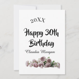 Happy 30th birthday pink white mauve floral name y invitation
