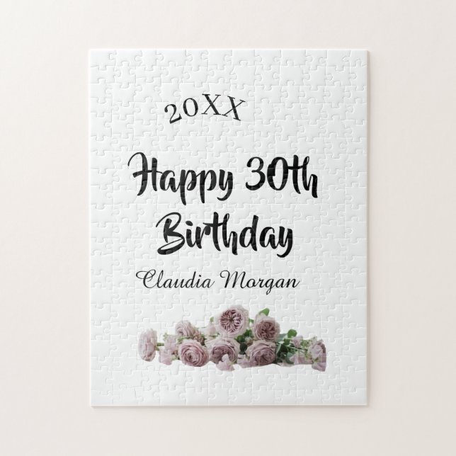 Happy 30th birthday pink white mauve floral name y jigsaw puzzle (Vertical)