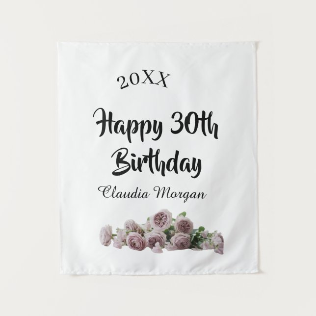 Happy 30th birthday pink white mauve floral name y tapestry (Front)