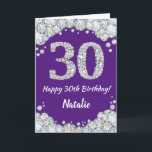 Happy 30th Birthday Purple and Silver Glitter Card<br><div class="desc">Happy 30th Birthday Purple and Silver Glitter Card with personalised name. For further customisation,  please click the "Customise it" button and use our design tool to modify this template.</div>