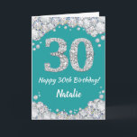 Happy 30th Birthday Teal and Silver Glitter Card<br><div class="desc">Happy 30th Birthday Teal Turquoise Aqua and Silver Glitter Card with personalised name. For further customisation,  please click the "Customise it" button and use our design tool to modify this template.</div>