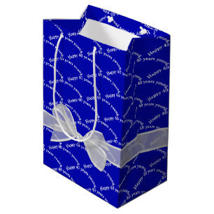 Happy 30th Birthday White Bow On Blue Medium Gift Bag