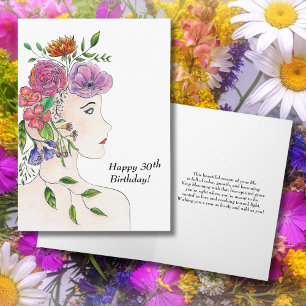 Happy 30th Birthday Woman  Flowers Illustration Card