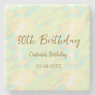 Happy 30th birthday yellow orange watercolor moder stone coaster
