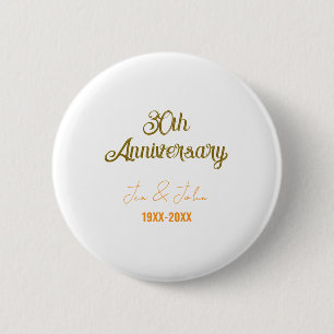 Happy 30th wedding anniversary golden orange vinta 6 cm round badge