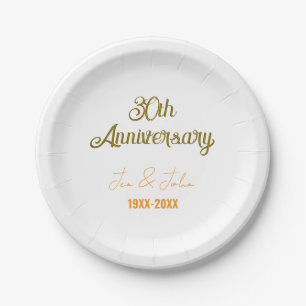 Happy 30th wedding anniversary golden orange vinta paper plate
