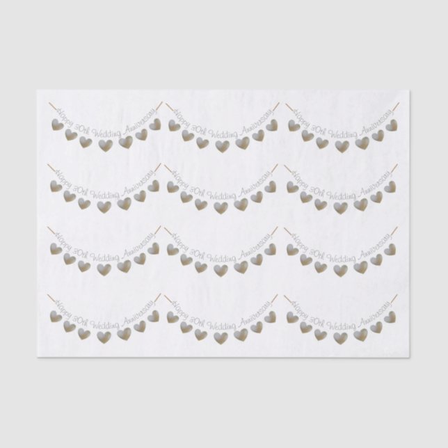 Happy 30th Wedding Anniversary pearl heart bunting Tissue Paper (Front)