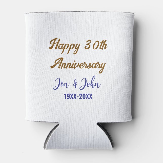 Happy 30th wedding anniversary royal blue golden s can cooler (Front)
