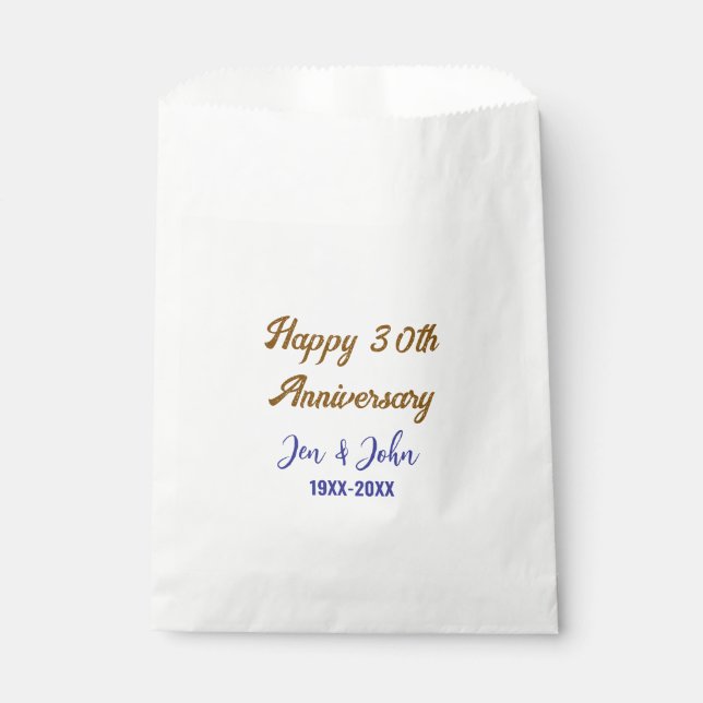 Happy 30th wedding anniversary royal blue golden s favour bags (Front)