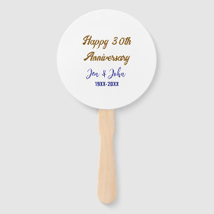 Happy 30th wedding anniversary royal blue golden s hand fan