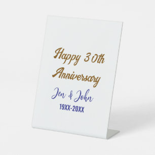 Happy 30th wedding anniversary royal blue golden s pedestal sign
