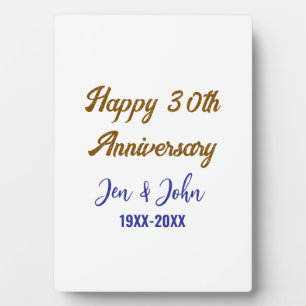 Happy 30th wedding anniversary royal blue golden s plaque