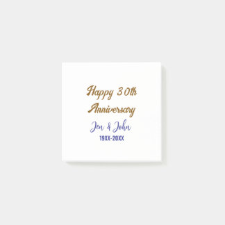 Happy 30th wedding anniversary royal blue golden s post-it notes